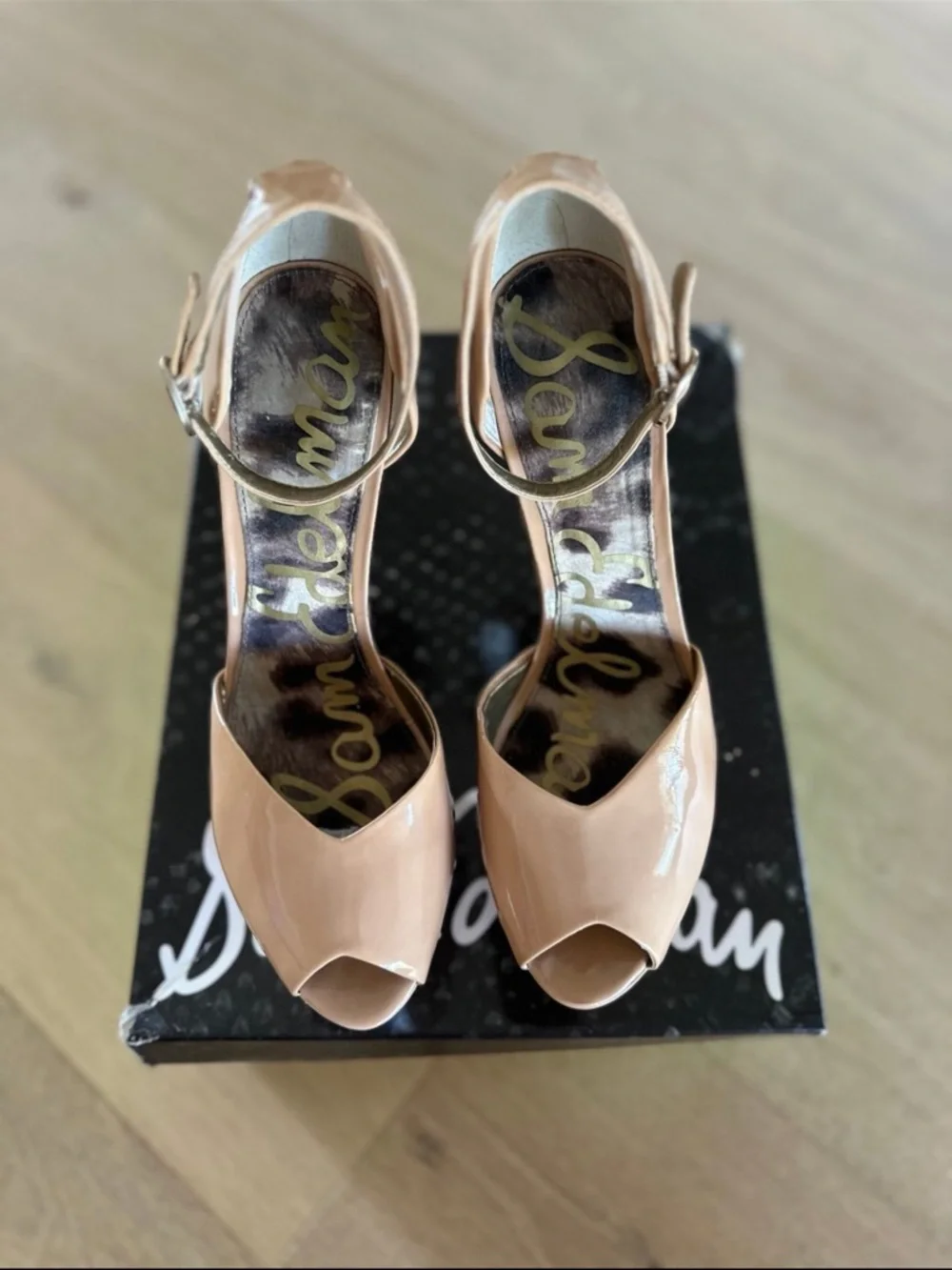 Sam Edelman Blush Patent Leather Peep-Toe Platform Heels - Picture 9 of 12
